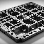 3-plate plastic injection mold with components labeled