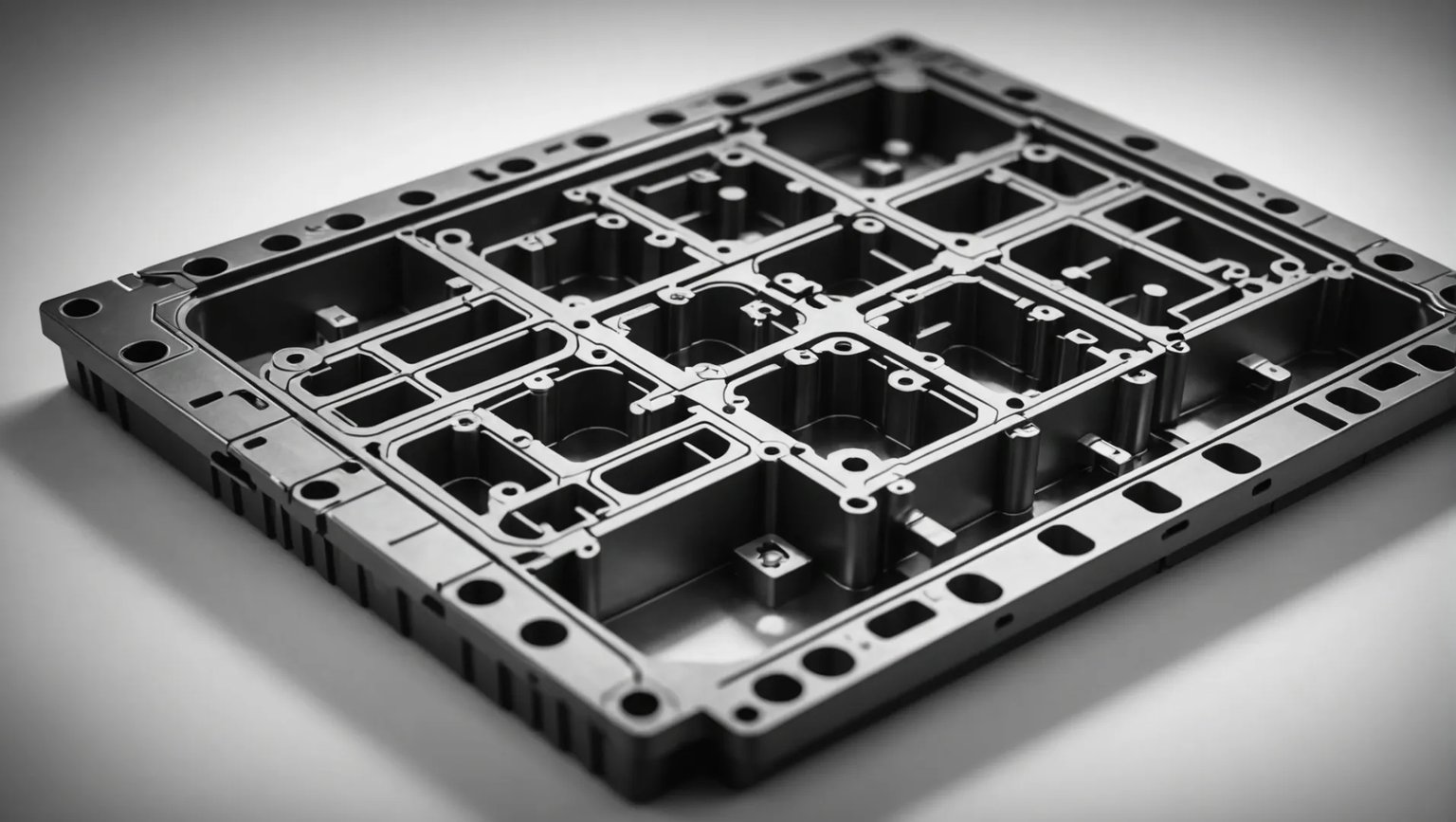 3-plate plastic injection mold with components labeled
