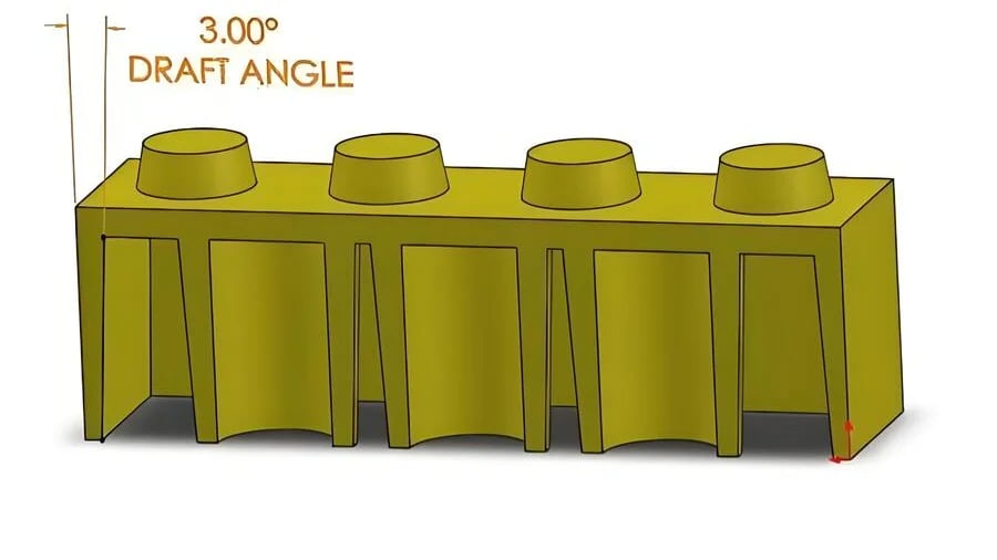 Illustration of injection molded parts with varying wall thicknesses and cooling times