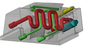 3D model of a complex mechanical system related to fluid dynamics.