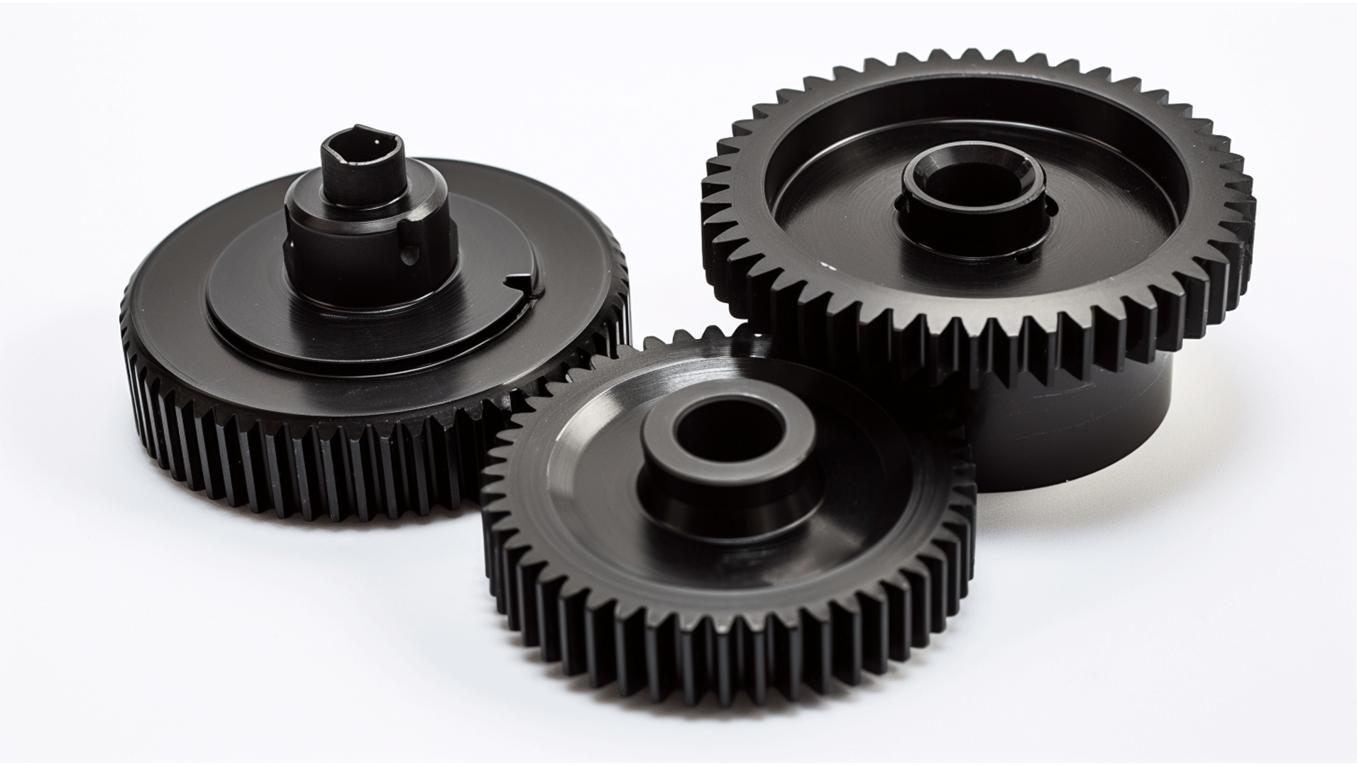 Gears made from different plastic materials with chemical resistance labels