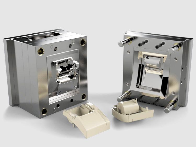 Illustration of injection molded parts with varying wall thicknesses and cooling times