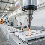 Photorealistic image of an injection molding machine in action