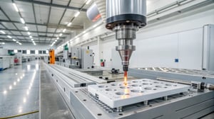 Photorealistic image of an injection molding machine in action