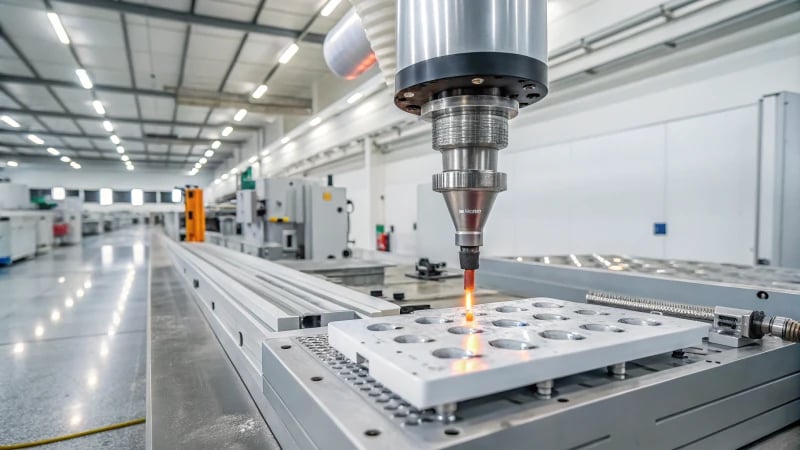 Photorealistic image of an injection molding machine in action