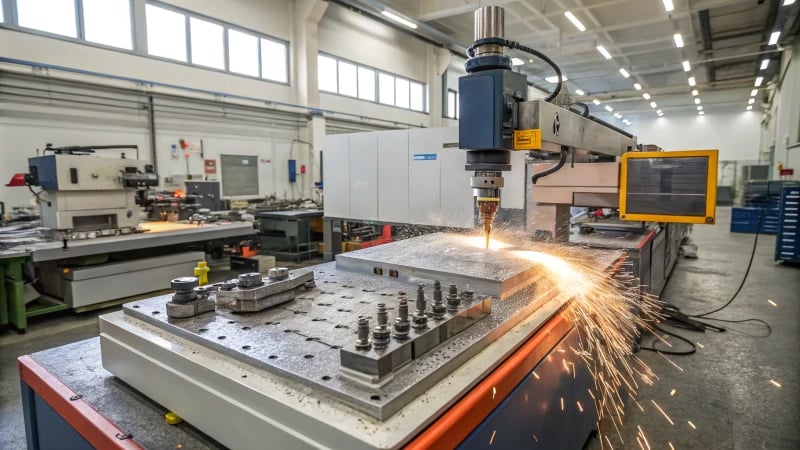 A professional workshop with machinery and tools for high-hardness material processing