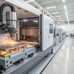 Advanced manufacturing machine in a factory with a molded product being ejected