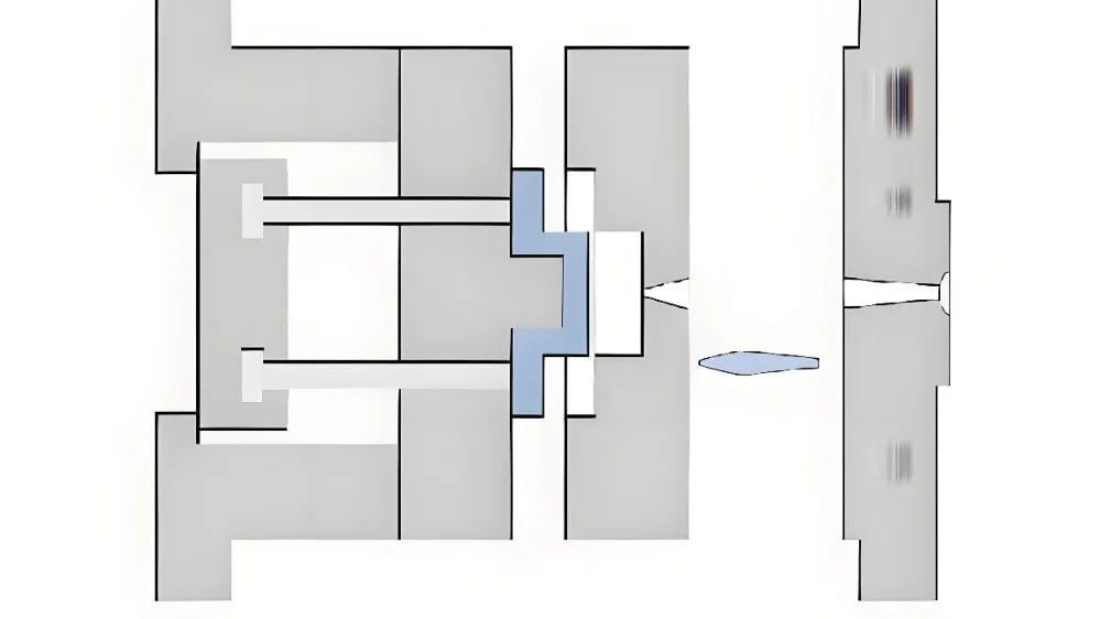 A 3-plate mold injection molding machine in operation