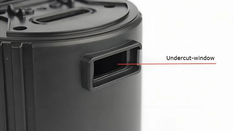 Injection Molding Undercut Strategies 3D rendered image of injection molding process with detailed focus on undercut areas and mechanical solutions.