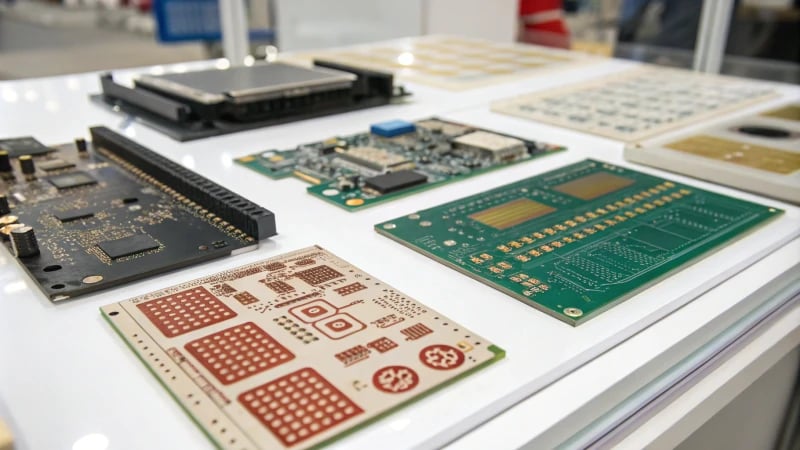 Close-up of electronic components showcasing various surface treatments