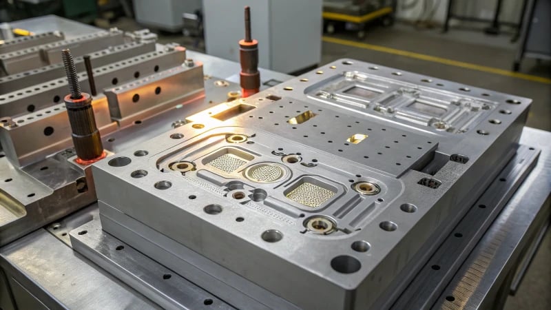 Close-up of a complex injection mold