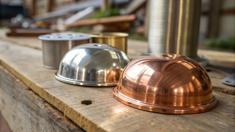 Close-up of shiny copper and aluminum alloys on a work surface