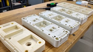 Close-up view of plastic injection molded parts showing manufacturing defects