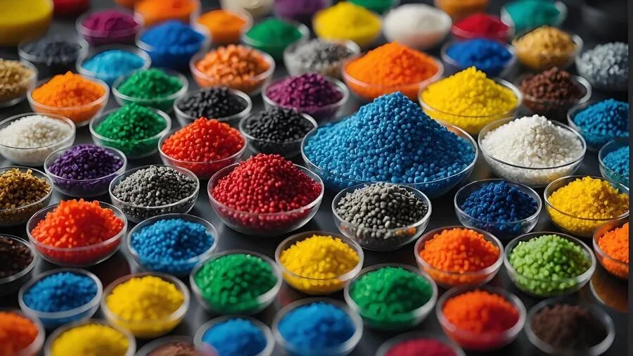 Array of small colorful containers filled with vibrant granules