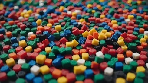 A vibrant assortment of colorful square-shaped plastic beads scattered across a surface