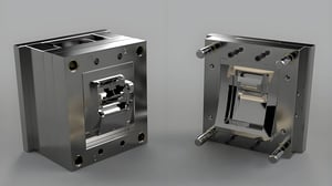 Complex metal mold system for injection molding showcasing detailed design