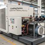 Technical illustration of a cooling system for an injection molding machine