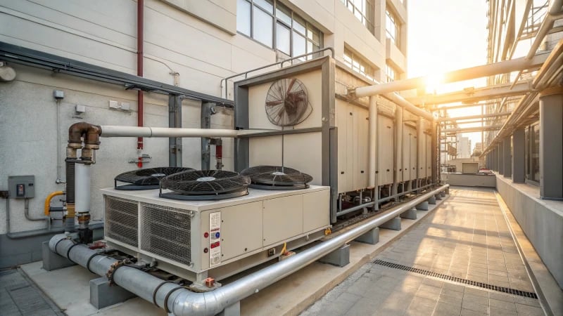 Schematic illustration of a cooling system within an architectural structure.
