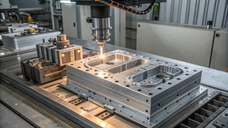 Detailed cross-section of a rational mold structure in a manufacturing environment