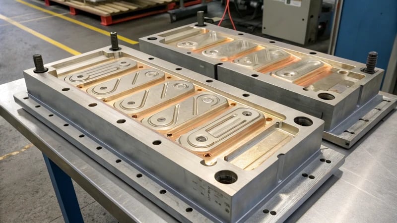 Cross-sectional view of a manufacturing mold with internal structures