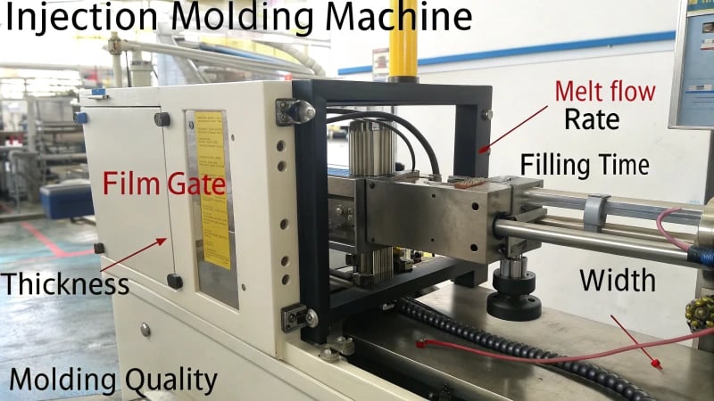 Diagram of an injection molding machine's film gate area