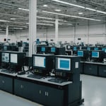 A modern injection molding factory with digital interfaces and advanced machinery