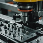 Close-up of an injection molding machine in action