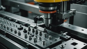 Close-up of an injection molding machine in action