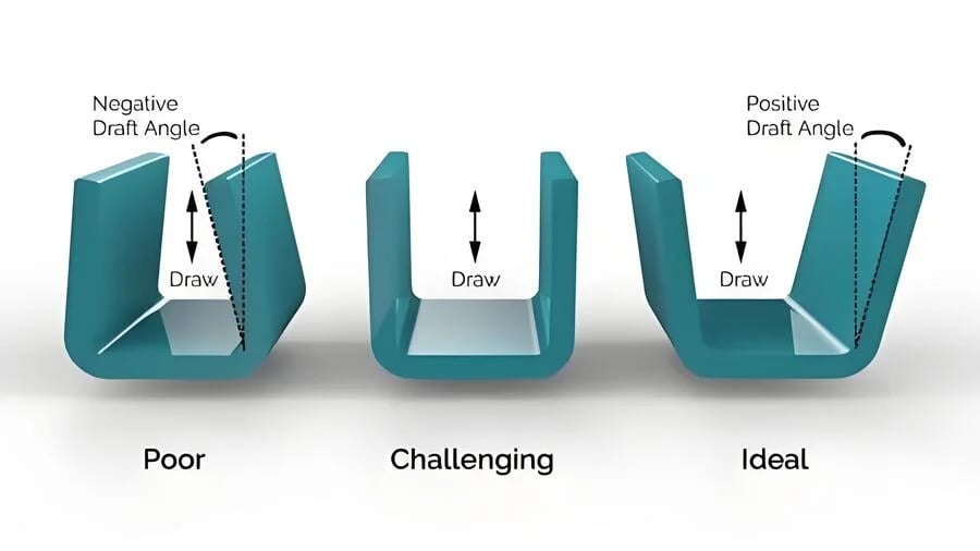 Illustration of injection molded parts with varying wall thicknesses and cooling times