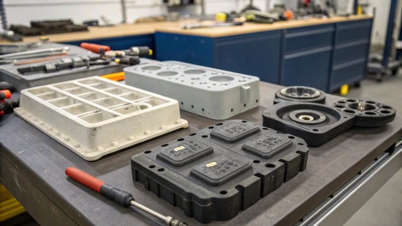 Close-up of ductile mold materials on a workshop bench