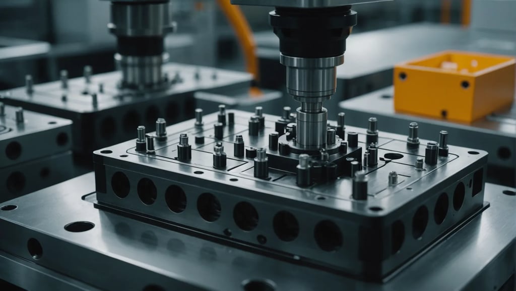 High-tech injection mold in an industrial setting with high-temperature elements