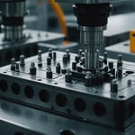 High-tech injection mold in an industrial setting with high-temperature elements