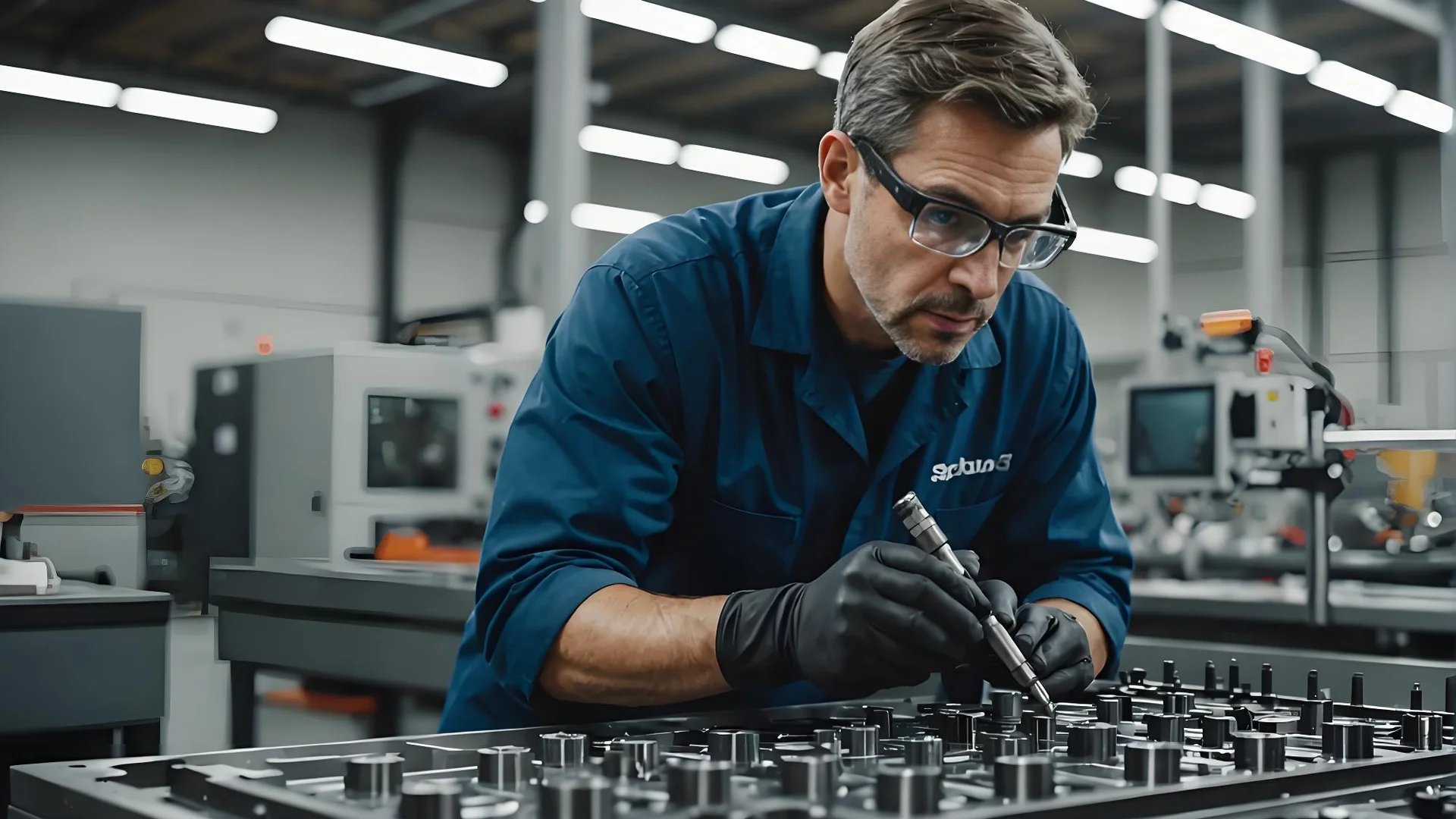 Technician inspecting an injection mold for maintenance