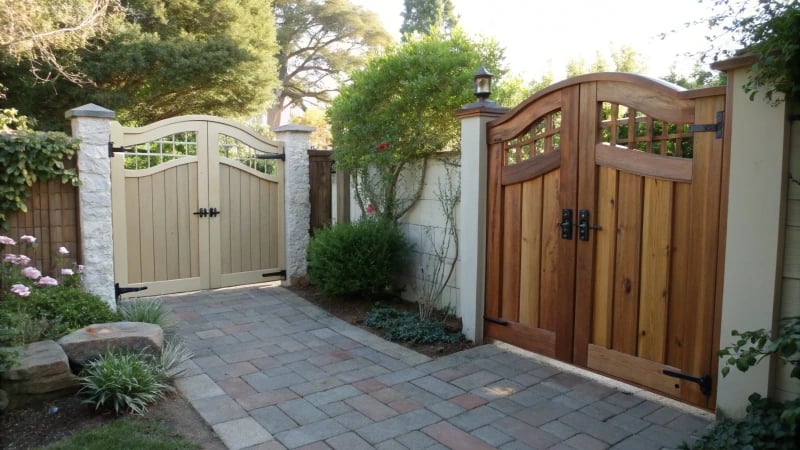 Comparison of two garden gates, one poorly designed and the other well-designed.