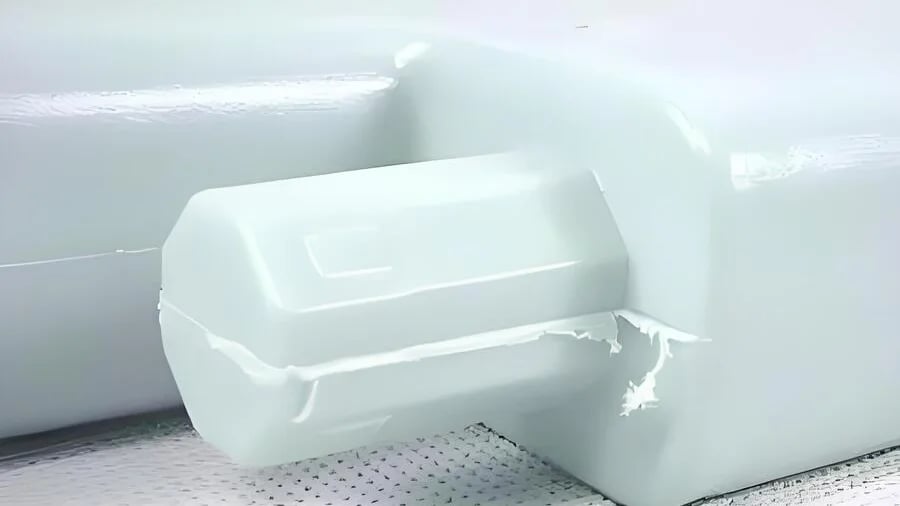 Close-up of product surface showing defects