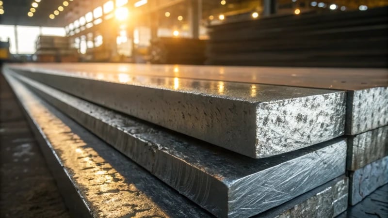 Close-up of hardened mold steel showing metallic texture