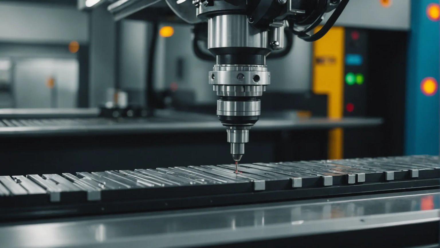 Close-up of precision injection molding machine in operation