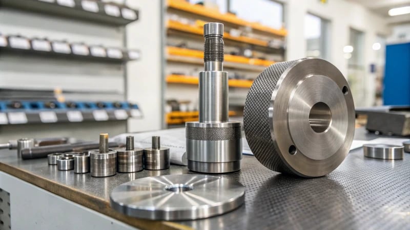 Close-up of high-quality mold steel with hardness testing equipment