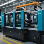 Close-up of high-speed injection molding machine in action