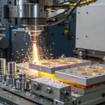 Industrial injection molding machine in operation