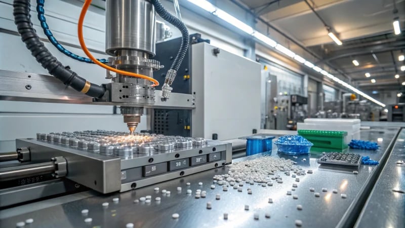 A high-tech injection molding machine in a factory