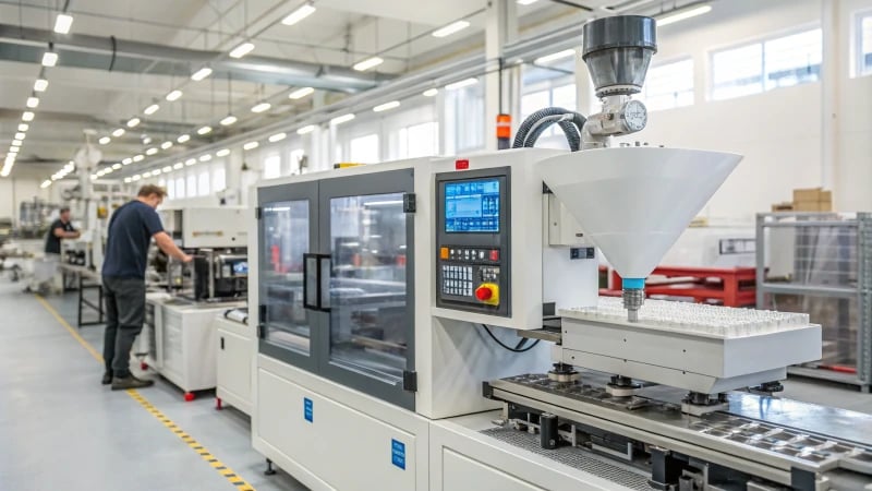 High-tech injection molding machine in a modern factory