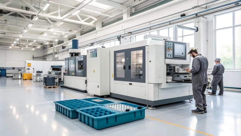 High-tech injection molding machine in a manufacturing setting