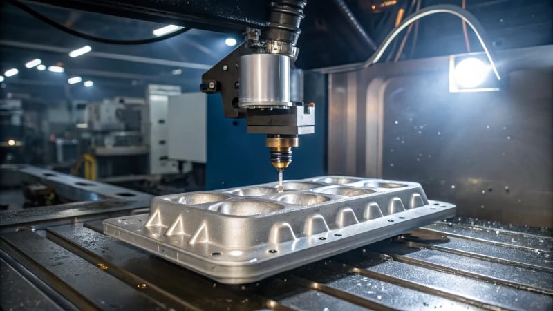 Close-up of a molded product being demoulded in a high-tech facility