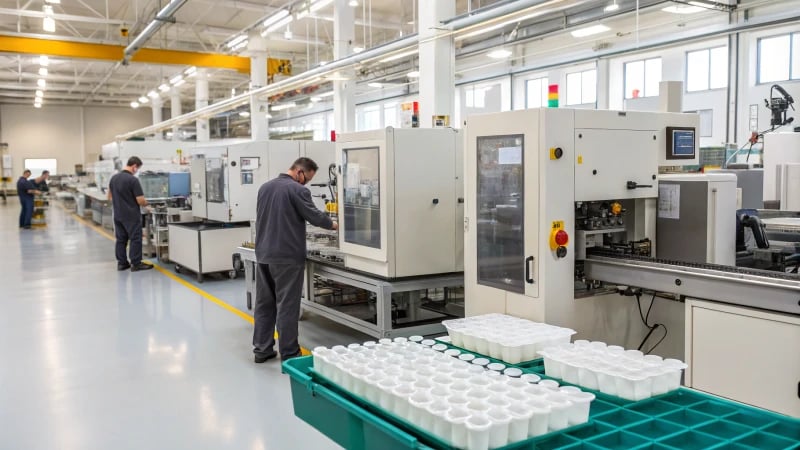 A modern manufacturing facility with injection molding machines