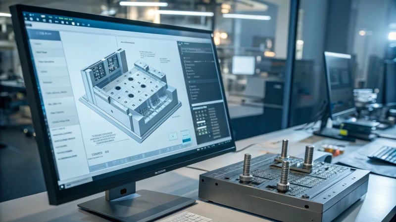High-tech mold design software interface on a computer screen