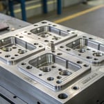 Close-up view of a complex industrial injection mold