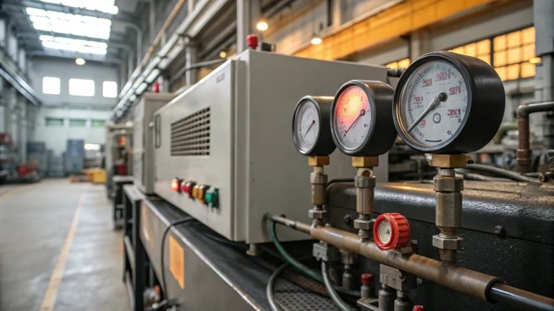 Industrial Heating System Close-up view of an industrial injection molding machine's heating system