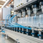 Close-up view of an injection molding machine's cooling system