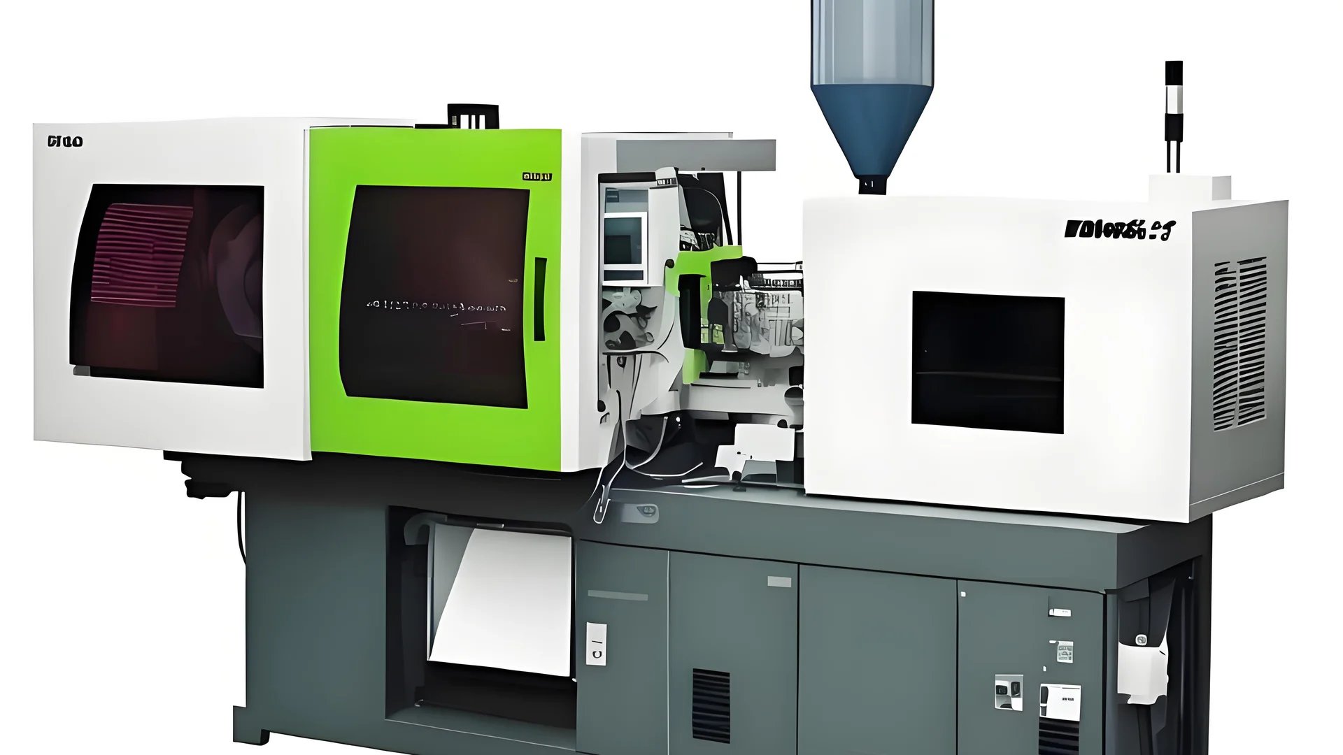 High-speed injection molding machine in a factory